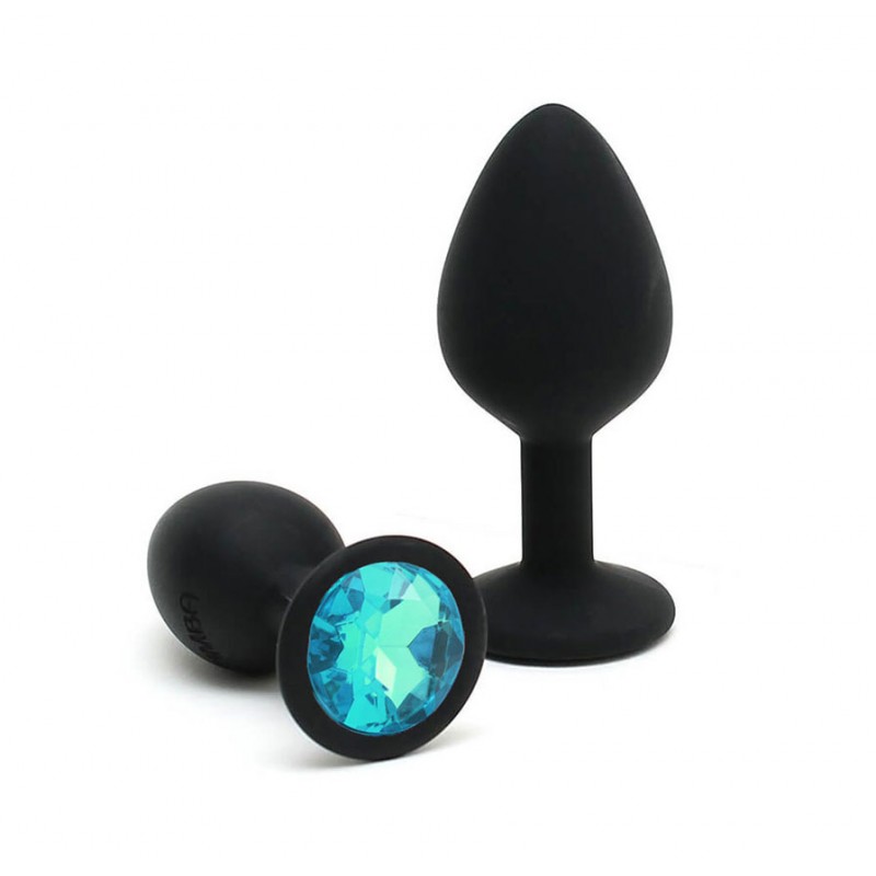 Adora Black Jewel Silicone Butt Plug - Light Blue - Medium